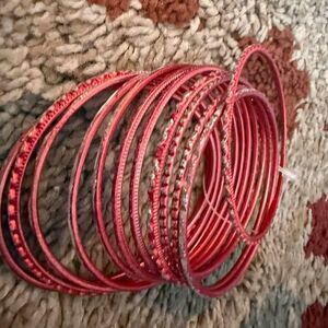 African Red Bangle Bracelet Set lot red sparkly